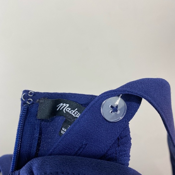 MADEWELL Navy Button Front Smocked Cross Back Jumpsuit Size 2 - Picture 8 of 16